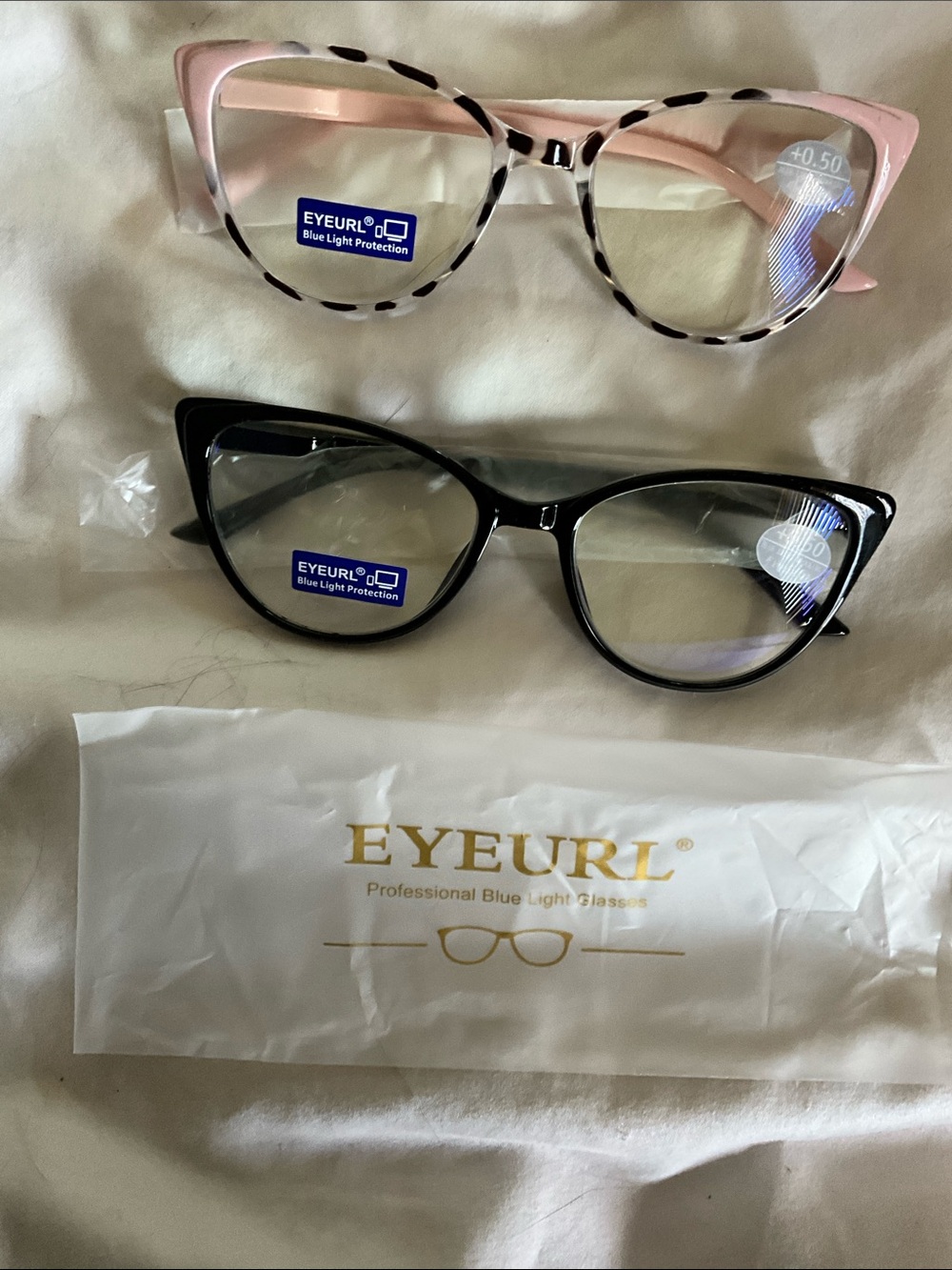 Eyeurl 2 Pack Reading Glasses - Black and Pink/solid Black o.50 Strength